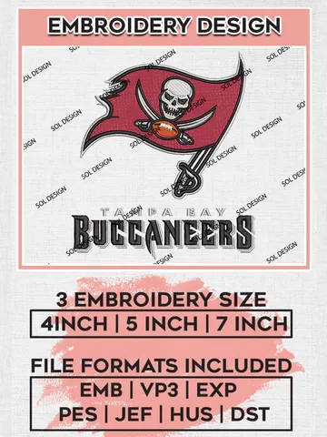 Tampa Bay Buccaneers Embroidery Design Files, NFL Buccaneers, NFL Embroidery Designs, NFL Tampa Bay Buccaneers Machine Embroidery Design, Digital Download $6.99