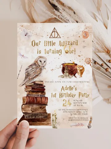 The Chosen One Invitation; Wizard Birthday Party; Magic School 1st Birthday Invitation Template; Editable Wizarding World Invitation; W7 $12.78