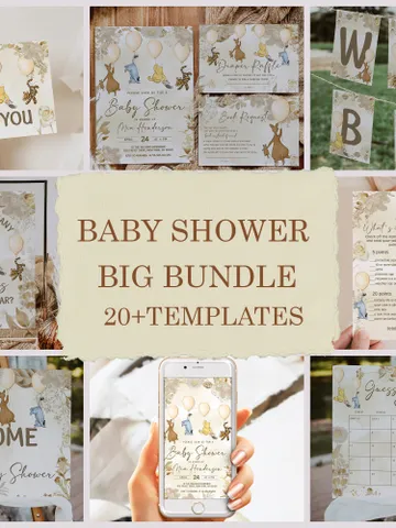 Winnie the Pooh Baby Shower Bundle; Large Winnie the Pooh Baby Shower Set; Honey Bear Baby Shower; We can Bearly Wait shower bundle; wb12 $46.00