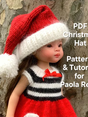PDF CHRISTMAS hat Paola Reina knit pattern / Christmas hat for Boneka 12-13 inch doll, Ruby Red Siblies, Les Cheries 32 cm eng $3.30