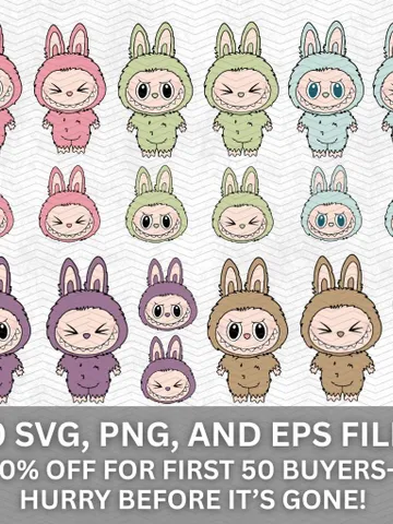 60 Labubu Designs PNG, SVG, EPS Mega Bundle, Vector Digital File for Cricut, Laser Cut La bubu, Instant Download Labubu Character Bundle $2.99