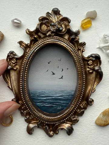 Ocean Landscape Painting Original In Vintage Style Frame Small Framed Museum Style Painting Art Renaissance Antique Seascape Painting Foggy Coast