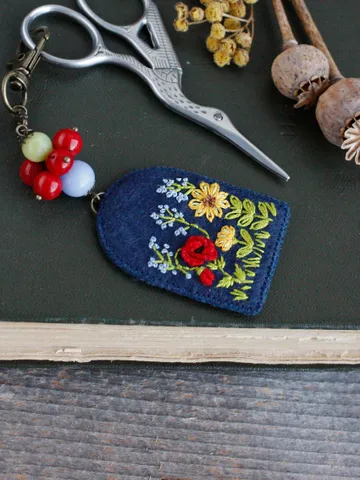 Red green beaded scissors fob minder Gemstone personalized scissors ornament with monogram Gift for stitcher Embroidery sewing gift for mom $35.00