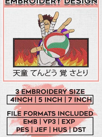 Satori Tendou Machine Embroidery Designs, Satori Logo Embroidery Files, Haikyuu Machine Embroidery Pattern
EMB_ANIME_231 $6.99