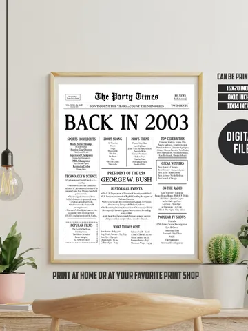 2003 22nd Birthday | Back in 2003 | Last Minute Gift | Fun Facts 2003 | 22nd Birthday PRINTABLE Poster Sign | Instant Download $7.00