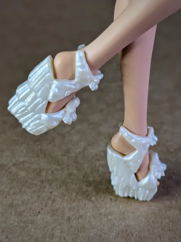 White sandals with wedge heels for 10.5 inch female dolls (MH, EAH) $24.00