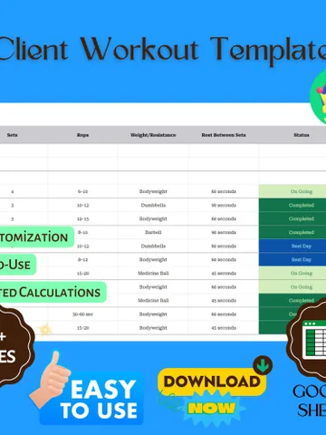 Client Workout Template, Editable Google Sheets, Fitness Coaching Tool for Custom Exercise and Training Plans $8.26