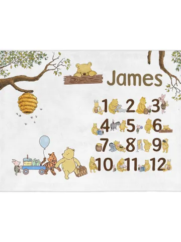 Personalized Milestone Blanket Winnie Pooh, Classic Winnie Pooh Milestone Blanket, Personalized Pooh Blanket, Hundred Acre Wood; wp00 $61.69