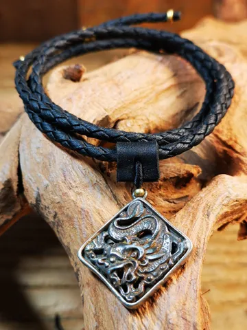 Gandhanra Antique Tibetan Buddhist Amulet,the Four Dignities-Garuda,Tiger,Dragon,Snow Lion,Buddhist Talisman,Inlaid with Sliver $39.99