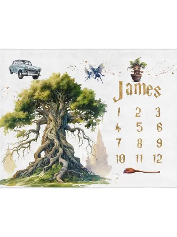 Wizarding World Milestone Baby Blanket; Magic School Baby Blanket Owl Key Magic World Custom Wizard Blanket Gift for Baby Blanket WBB12 $61.69