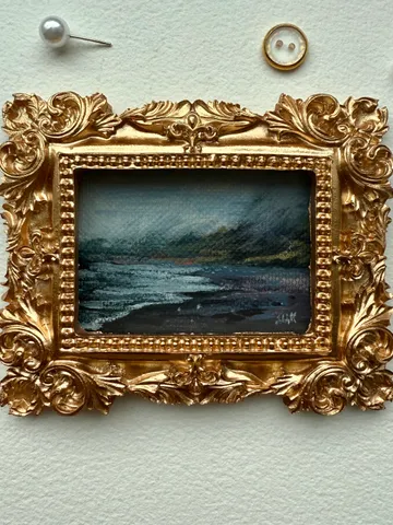Ocean Landscape Painting Original In Vintage Style Frame Small Framed Museum Style Painting Art Renaissance Antique Seascape Painting Foggy Coast $78.00