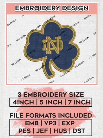 NCAA Notre Dame Fighting Irish Team Logo Machine Embroidery Design, NCAA Notre Dame Team Design Design files, NCAA Team Embroidery Designs, NCAA Machine Embroidery Designs, Digital Download