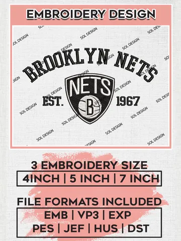NBA Brooklyn Nets Basketball Team Est Logo Embroidery Design, NBA Brooklyn Nets Logo Embroidery Files, Basketball Team Machine Embroidery, Machine Embroidery Design