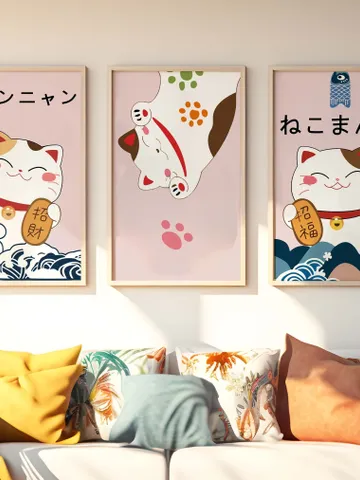 Japanese Style Poster Lucky Cat Printable Wall Art Cute Animal Art Print Modern Cartoon Wall Art Picture for living room Digital Home Decor $4.13