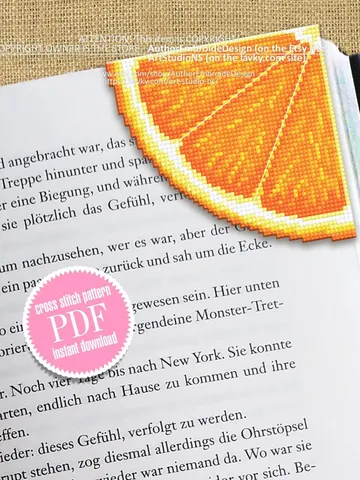 Corner bookmark cross stitch pattern PDF download Orange cross stitch chart, Orange Fruit bookmark corner digital PDF, Vegetable food #B246 $4.10