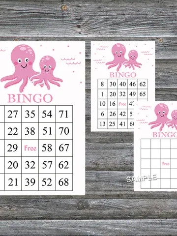 Pink Octopus bingo cards,Octopus bingo game,Octopus printable bingo cards,60 Bingo Cards,INSTANT DOWNLOAD--192 $3.95