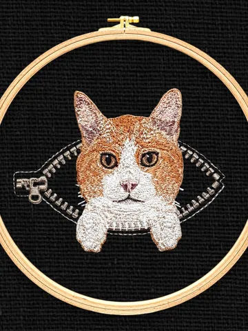 Red cat in a zipper pocket Miniature realistic machine embroidery design Pet design cat realistic pattern kitty embroidery motif $8.08