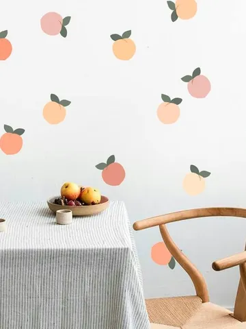 Peaches Wall Decals - Hand Drawn Peach Decal, Leaves Sticker, Kitchen Wall Sticker, Laundry Decals, Kids Decals h41 $38.99