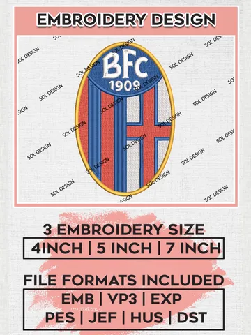 Bologna Logo Embroidery Design, Serie A Embroidery files, Serie A Bologna Teams, Football, Digital Download $6.99