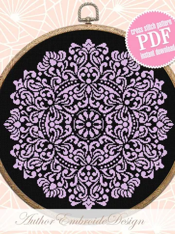 Flower mandala cross stitch pattern PDF download Monochrome cross stitch chart, Simple mandala pattern digital PDF, Mandala ornament #M259 $4.60