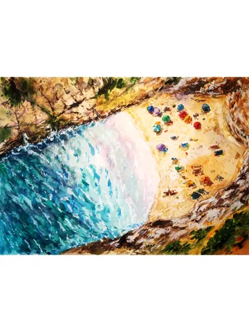 Azure Coast Painting Aerial Original Art Watercolor Artwork France Painting Beach Wall Art 11 by 16 by TatianaArtShop