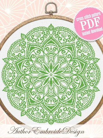 Floral mandala cross stitch pattern download PDF Monochrome cross stitch chart, Simple mandala pattern digital PDF, Mandala ornament #M265 $4.60