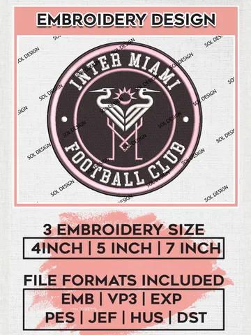 Inter Miami CF Soccer Team Logo Embroidery Design, MLS Inter Miami CF Logo Embroidery Files, Soccer Team Machine Embroidery, Machine Embroidery Design $6.99