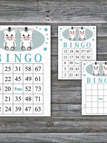 Baby Zebra bingo cards,Zebra themed bingo game,Zebra Printable bingo cards,60 Bingo Cards,INSTANT DOWNLOAD--359 $3.95