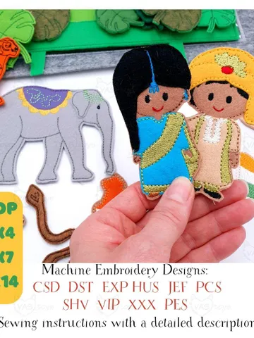 India Quiet Book Page & Finger Puppets ITH Embroidery Design, Jungle Animals Felt Play Set, Taj Mahal, Educational Toy Download $25.00