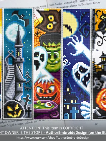 Halloween bookmark set cross stitch pattern download PDF Handmade bookmark cute Halloween embroidery Kawaii Halloween Book lover gift #B56 $17.45