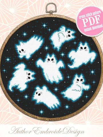 Ghost cat cross stitch pattern PDF download Funny cat ghost cross stitch chart, Halloween embroidery decor, Halloween Cat for cat lover #H66 $4.60