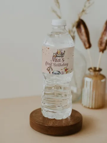 Editable Water Bottle Label Hundred Acre Wood First Birthday party water bottle label; Winnie the Pooh Party; Classic Pooh Birthday ; wp6 $10.45