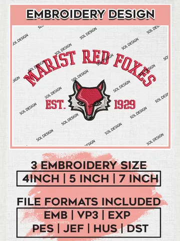 Marist Red Foxes Est 1929 Embroidery Designs, NCAA Marist Red Foxes Team Embroidery, NCAA Team Logo, 3 sizes, Machine embroidery Files, Digital Download $6.99