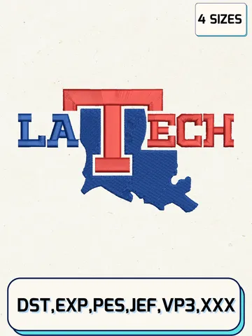 Louisiana Tech Bulldogs Logos Embroidery Design Files, NCAA Logos Embroidery Designs, Machine Embroidery Files, 4 Sizes