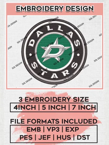 NHL Dallas Stars Round Logo Embroidery Designs, NHL Dallas Stars Team Logo Embroidery, Hockey Team Logo Emb Files, NHL Embroidery Designs, NHL Machine Embroidery Designs, Digital Download $6.99