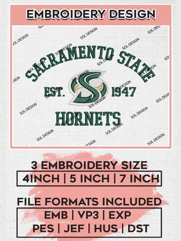 Sacramento State Hornets Est 1947 Logo Embroidery Designs, NCAA Sacramento State Hornets Team Embroidery, NCAA Team Logo, 3 sizes, Machine embroidery Files, Digital Download $6.99