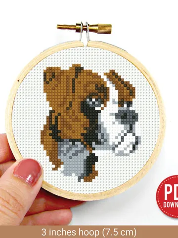 Boxer breed Mini Cross stitch pattern, contemporary dog pet, animal, beginner counted, modern chart, gift DIY, embroidery, instant PDF $4.29
