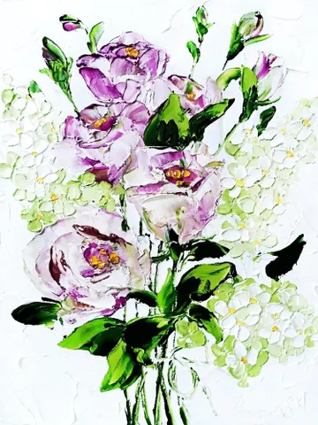 Lilac Painting Lisianthus Original Art Impasto Oil Painting 10x8 Eustoma painting Floral Painting by ArtProkopaloSv $150.00