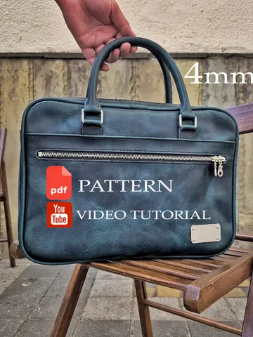 Pattern of men's briefcase for documents in PDF format. Briefcase for laptop. Download PDF. Pattern of men's leather briefcase. Classic men's briefcase - pattern. Punch pitch 4 mm. $3.00