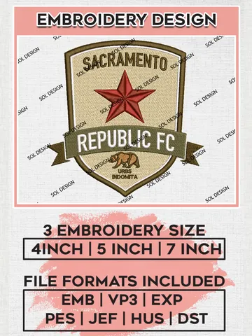 USLC Sacramento Republic Logo Embroidery Designs, USLC Sacramento Republic Embroidery Design, USLC Embroidery Design Files, USLC Logo, 3 sizes, Machine embroidery Files, Digital Download $6.99
