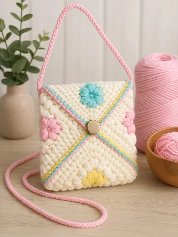 Pastel Flower Crochet Envelope Bag PDF Pattern – DIY Soft Texture Crossbody Pouch Tutorial – Colorful Yarn Purse Design $5.40