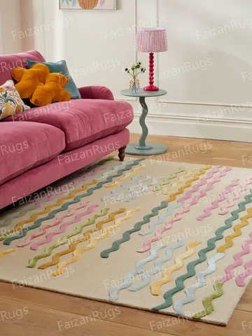 Multi Phoebe Wiggles Hand Tufted Rug 100% Wool For Living Room, Bed Room, Kids | Drawing room in any size 10x14,10x12,9x12,8x10,6x9,5x8,4x6 $299.00