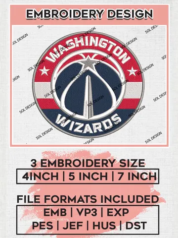 NBA Washington Wizards Logo Embroidery Design, NBA Washington Wizards Machine Embroidery Files, NBA Machine Embroidery Design, Machine Embroidery Design, Digital Download $6.99