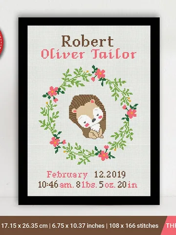 Squirrel Birth announcement cross stitch pattern, personalized, boy girl nursery decor, counted, chart, gift DIY, embroidery, instant PDF $6.80