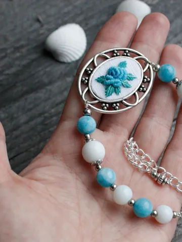 Blue rose bracelet for women One strand cameo bracelet with flowers Aquamarine blue bridal jewelry retro style wedding Teal blue bracelet