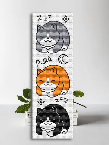 Cross stitch bookmark pattern Sleeping Cats