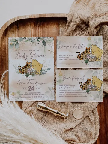 Classic Winnie Pooh Baby Shower Suite; Pink Pooh Baby Shower Template; Greenery Flowers Baby Shower Bundle; Baby Shower trend of 2023 wb1 $22.65