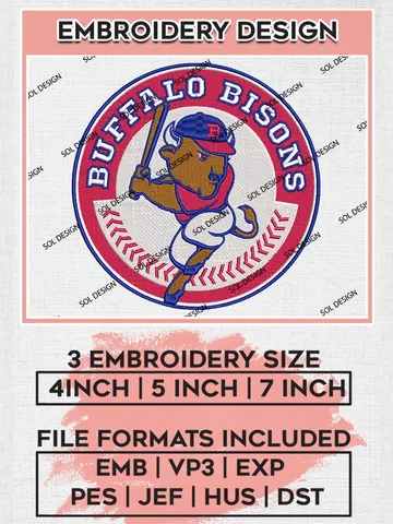 MiLB Buffalo Bisons Embroidery Design Files, MiLB Buffalo Bisons Logo, Minor League Baseball Logo Embroidery Designs, MiLB embroidery designs, Machine embroidery designs, Digital Download $6.99