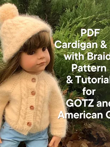 Braided Cardigan and Hat Set KNIT PATTERN for Gotz and American Girl Dolls / 18-inch doll clothes pattern PDF english text $4.44