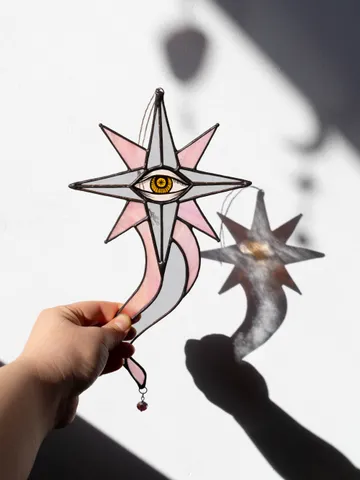 Stained glass ornament, Celestial home decor, Star Art $108.00